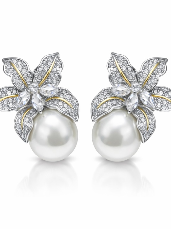 Anthropologie Jewelry - Pearl & Crystal Flower Earrings